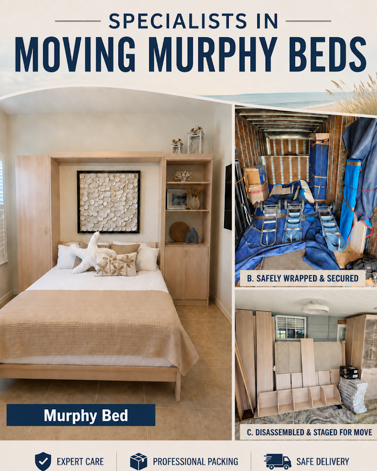 Triton Moving specialists wrapping, moving, and reassembling a Murphy bed
