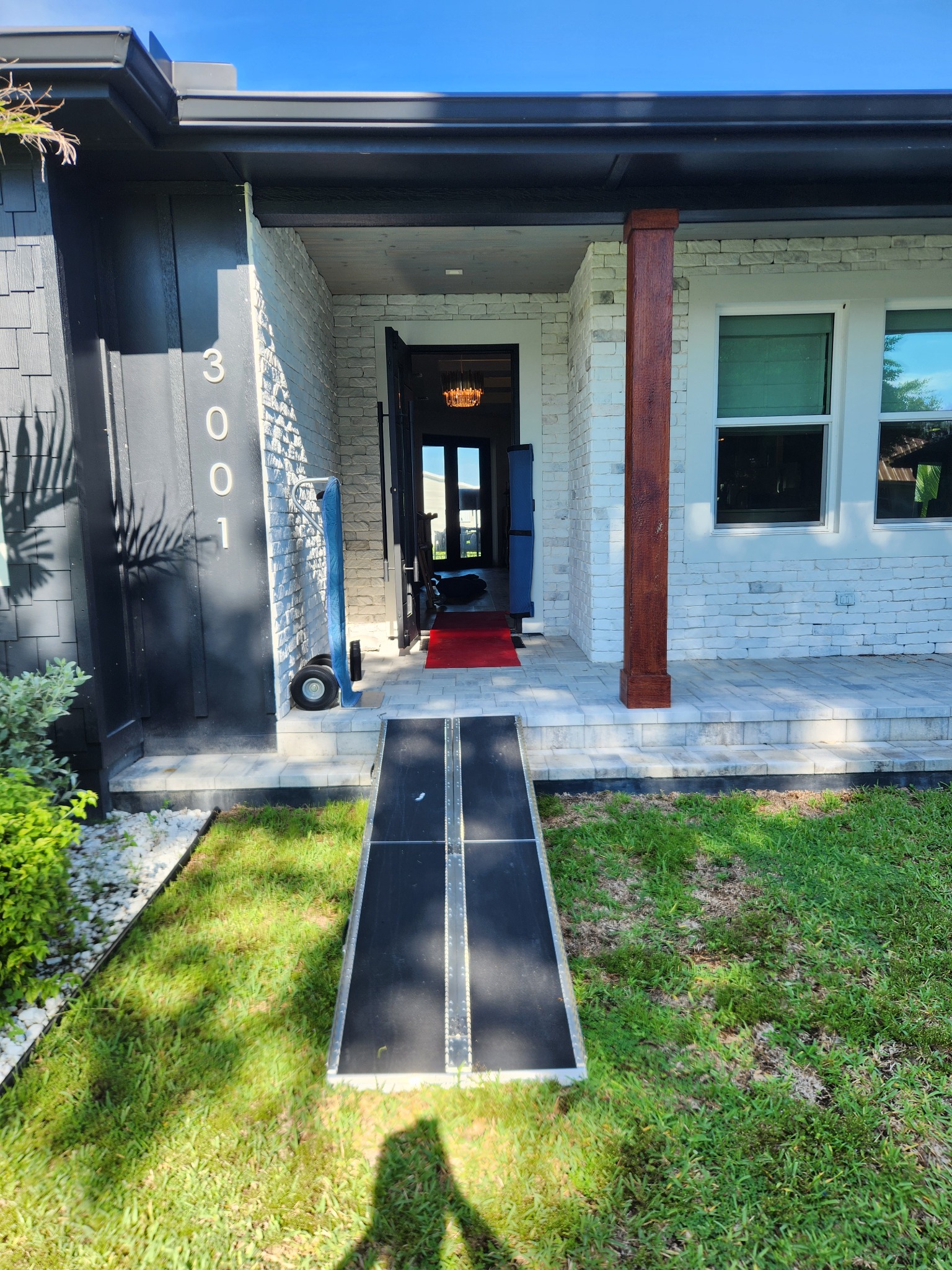 Accessible residential entrance prepared for a moving job